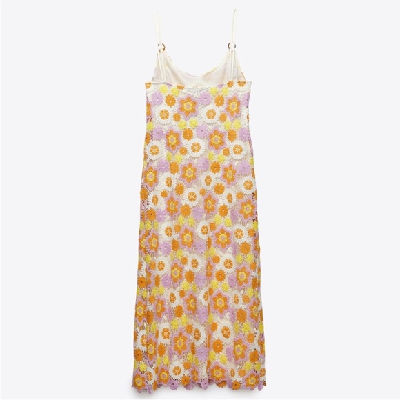 NWT Zara Flower Crochet Eyelet Midi Dress - Picture 6 of 9